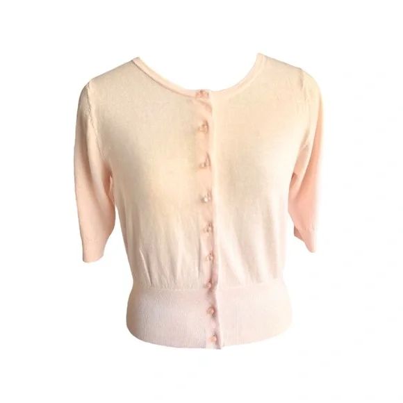 Boden Blush Pearl Button Cropped Cardigan Sweater - Picture 3 of 8